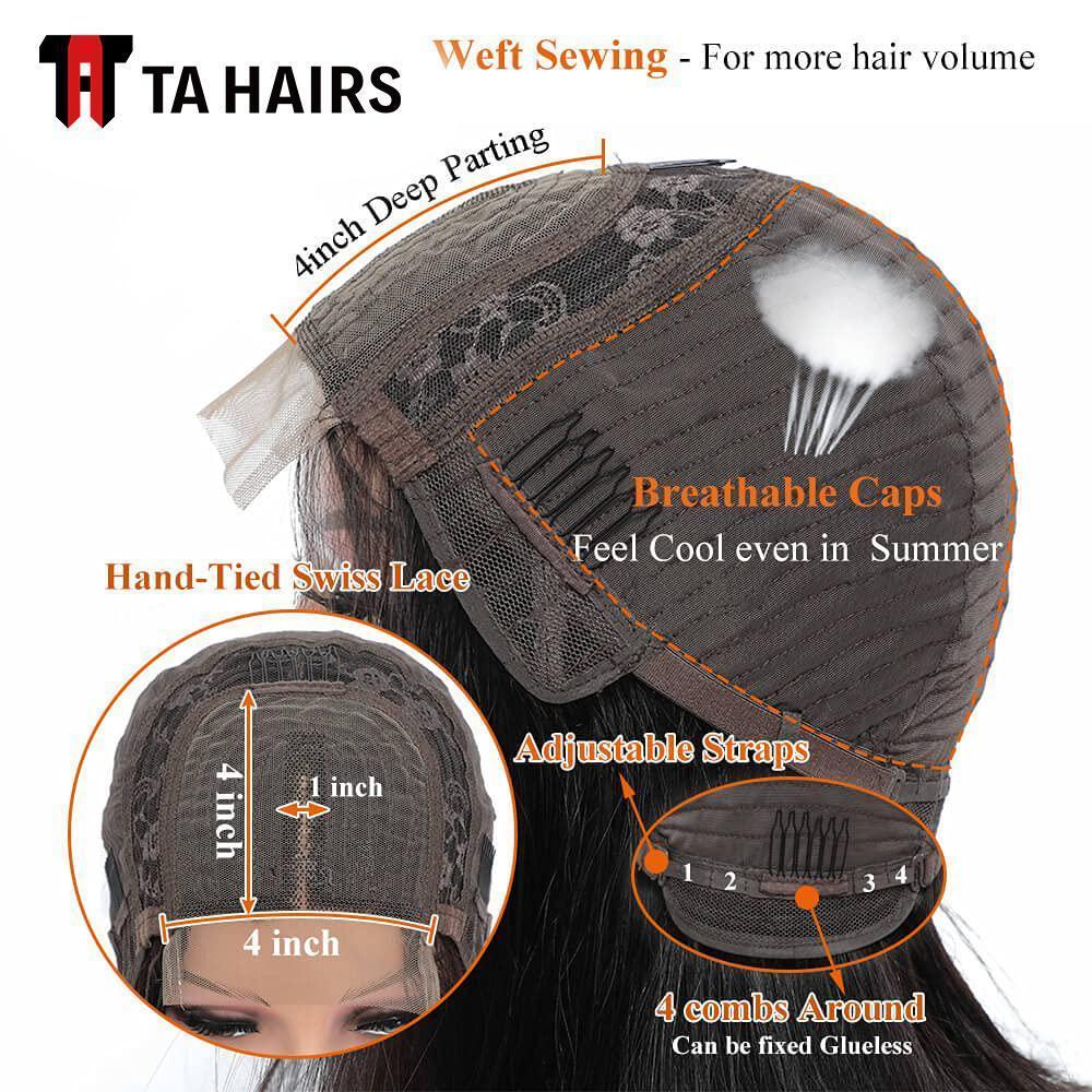 4x1 T Part Nature Black Water Wave Bob Human Hair Wigs