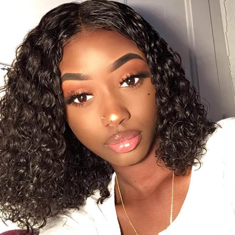 4x1 T Part Nature Black Water Wave Bob Human Hair Wigs