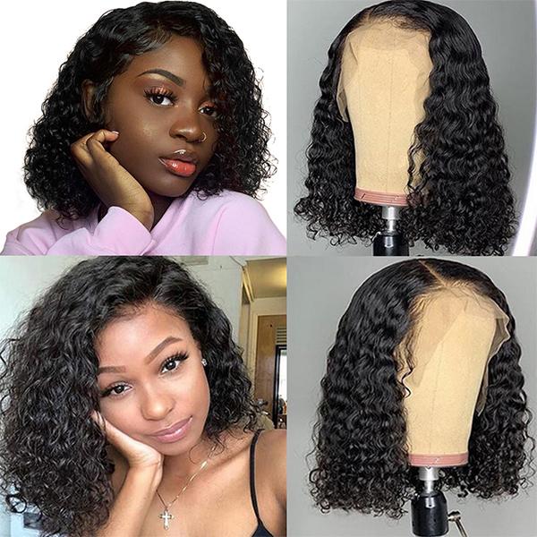 4x1 T Part Nature Black Water Wave Bob Human Hair Wigs