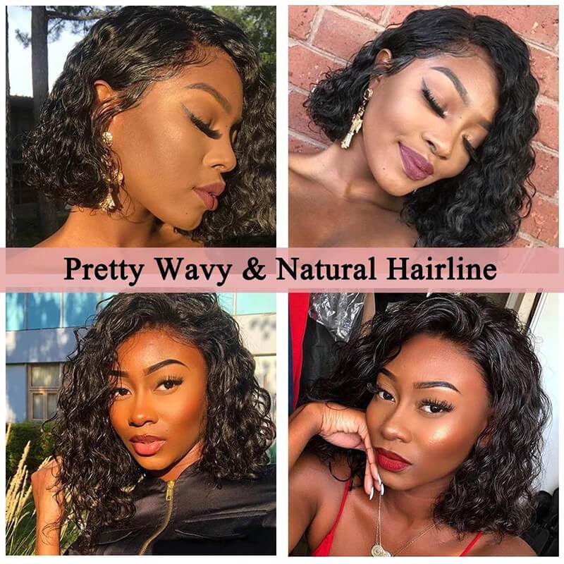 4x1 T Part Nature Black Water Wave Bob Human Hair Wigs